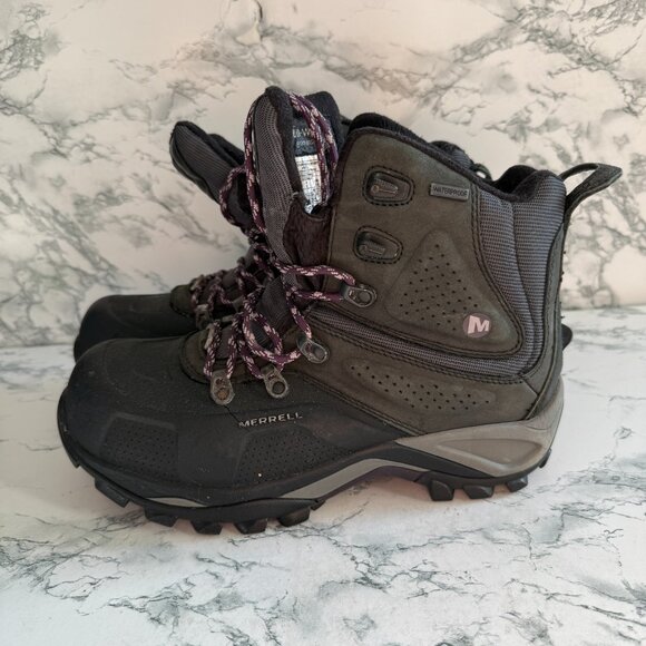 Merrell Women 8 Whiteout Boot Snow Black Waterproof Insulated Hiking Winter Shoe - Picture 4 of 9